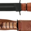 Ka-Bar KB1250 USMC Short Knife with Brown Leather Sheath Straight Edge