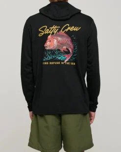 Salty Crew Snapper Hood Sunshirt Black
